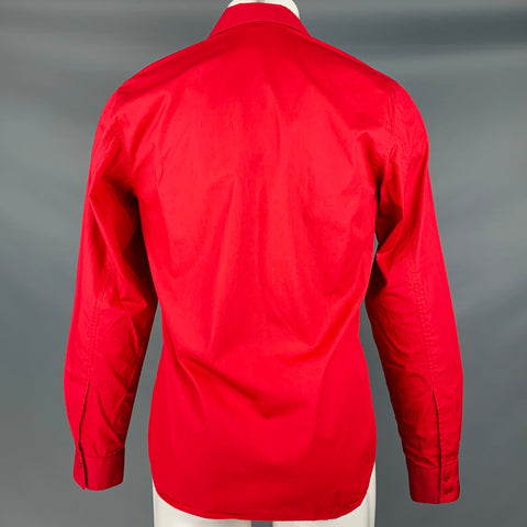 AGNÈS B. Size M Red Black White Stripe Cotton Button Up Long Sleeve Shirt
