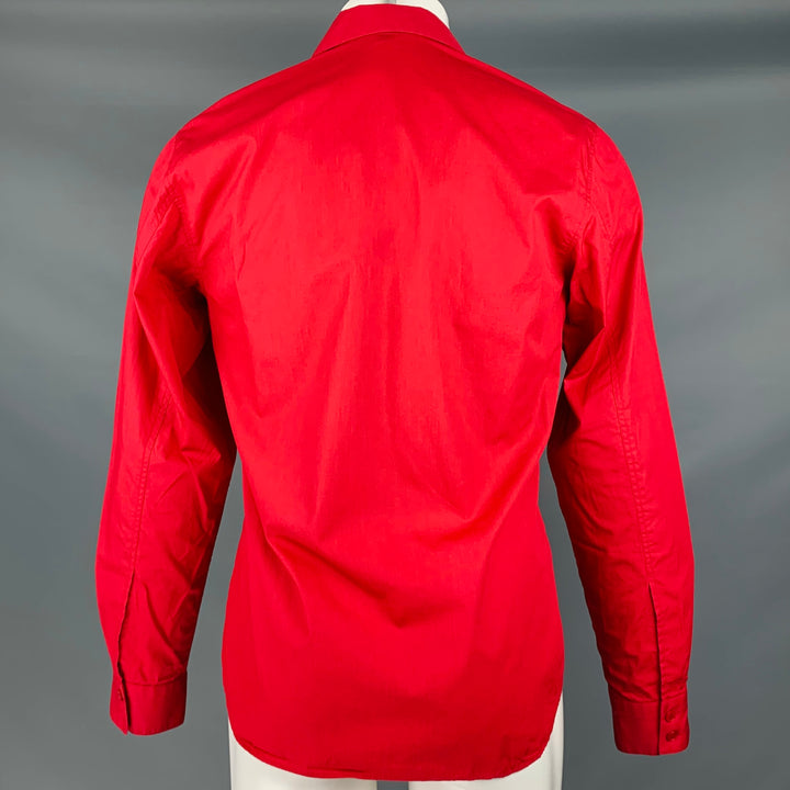 AGNÈS B. Size M Red Black White Stripe Cotton Button Up Long Sleeve Shirt