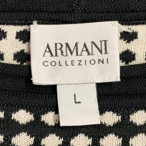 ARMANI COLLEZIONI Size L Black White Geometric Dots Silk Blend Crew Neck Pullover