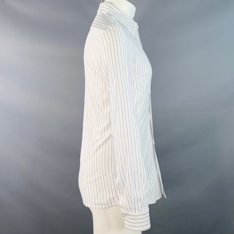 BRUNELLO CUCINELLI Size S White Blue Pinstripe Cotton Leisure Fit Long Sleeve Shirt
