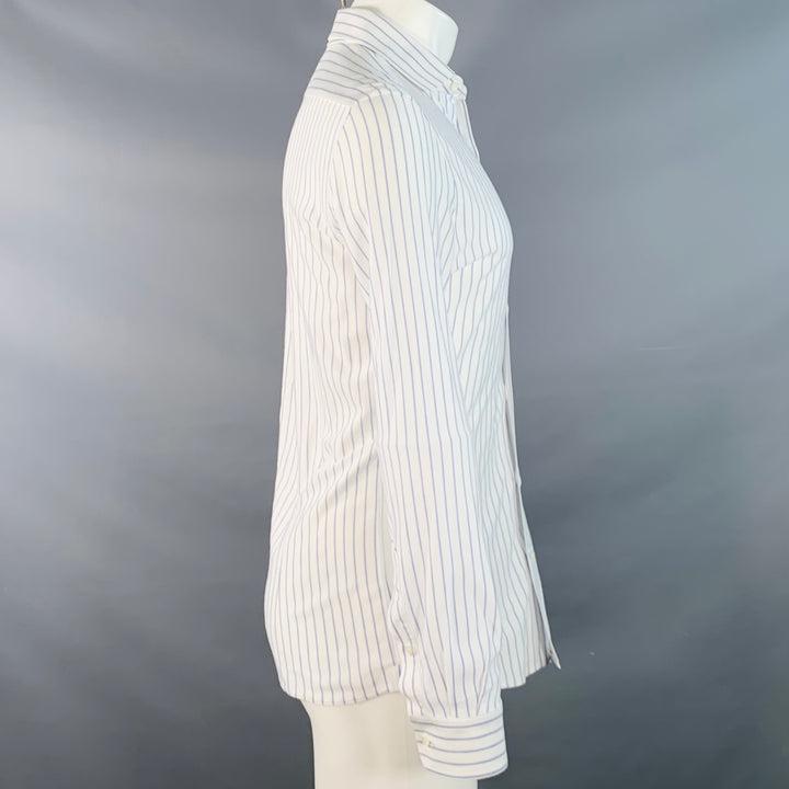 BRUNELLO CUCINELLI Size S White Blue Pinstripe Cotton Leisure Fit Long Sleeve Shirt