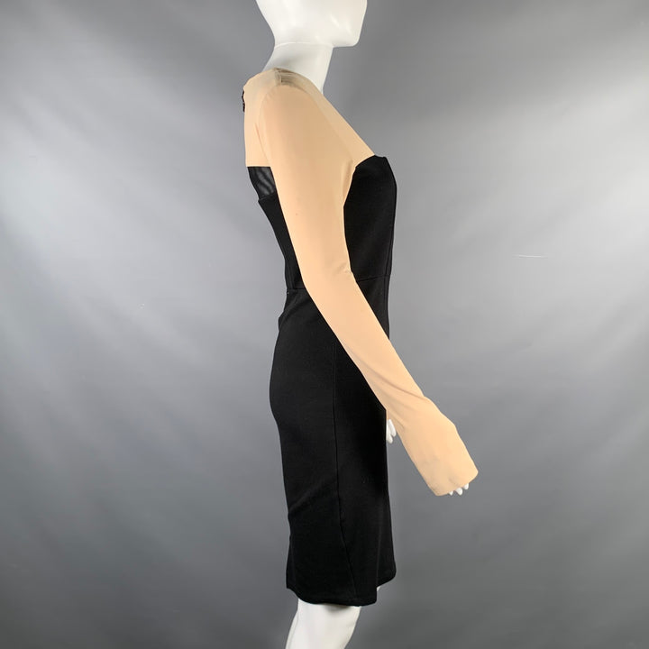ALICE + OLIVIA Size 6 Black Nude Rayon Blend Color Block Long Sleeve Dress
