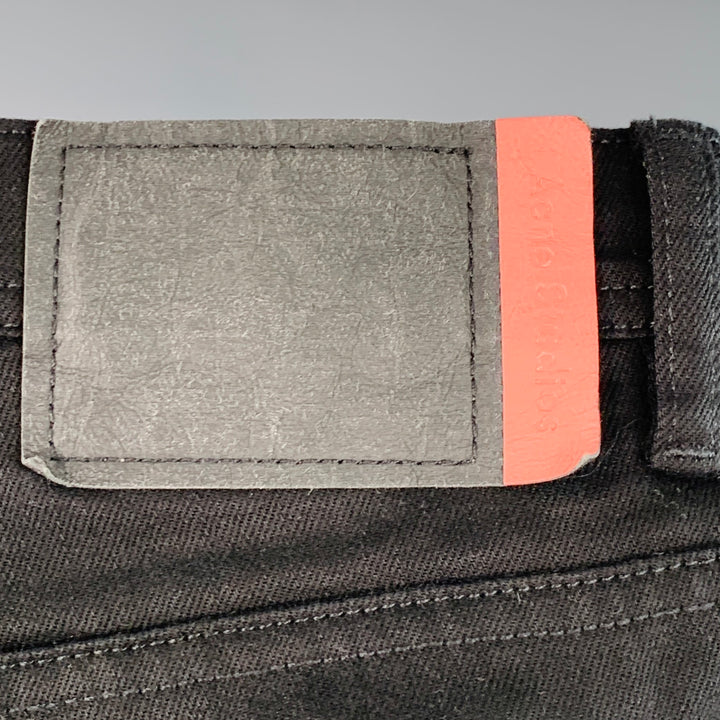 ACNE STUDIOS Size 34 River Stay Black Twill Cotton Blend Tapered Slim Five Pockets Jeans