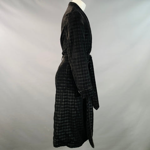 COMME des GARCONS HOMME PLUS Size S Black Black Checkered Polyester Shawl Lapel Robe