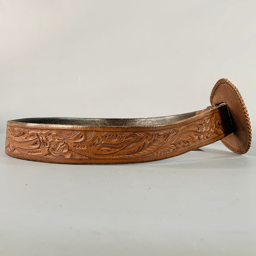 RALPH LAUREN Size M Brown Western Embossed Floral Leather Belt