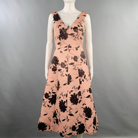 EMILIA WICKSTEAD Size 4 Petrova Pink Black Polyester Floral Sleeveless V-NeckDress