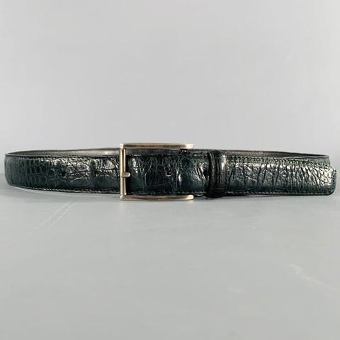 SANTIAGO GONZALEZ Size 34 Dark Green Croc Embossed Leather Belt
