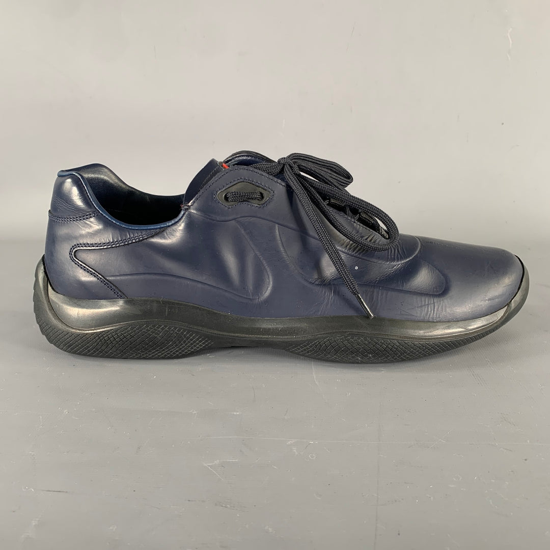 PRADA SPORT Size 9 Navy Black Textured Leather Lace Up Sneakers