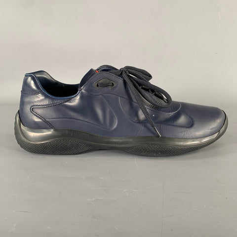 PRADA SPORT Size 9 Navy Black Textured Leather Lace Up Sneakers