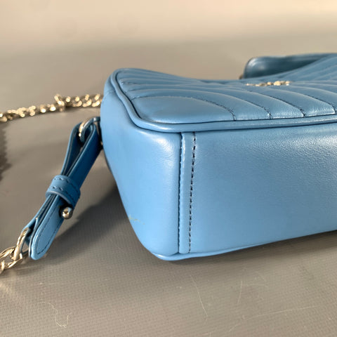 PRADA Blue Quilted Calfskin Leather Shoulder Bag Handbag