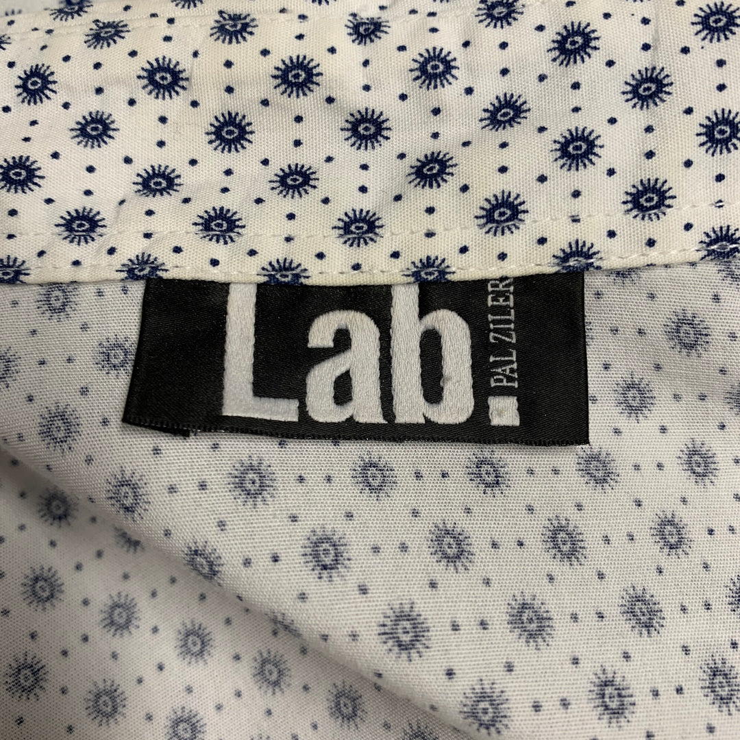 LAB PAL ZILERI Size L White Blue Dots Cotton Long Sleeve Shirt