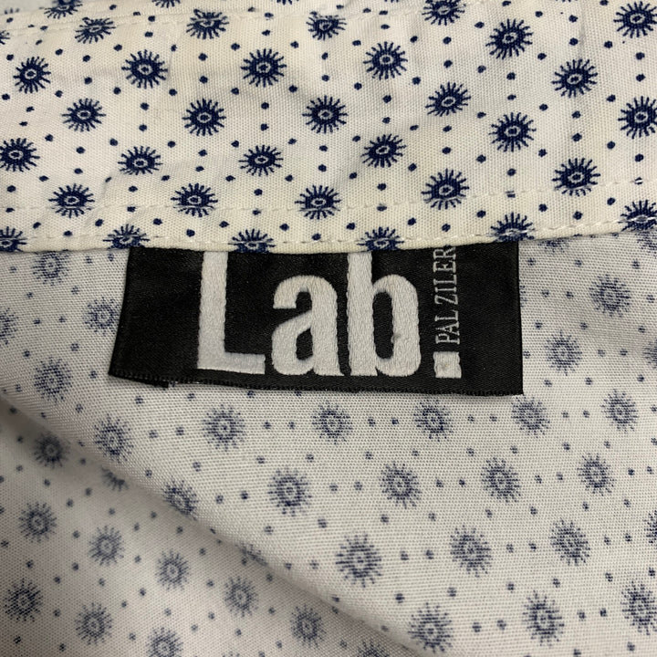 LAB PAL ZILERI Size L White Blue Dots Cotton Long Sleeve Shirt
