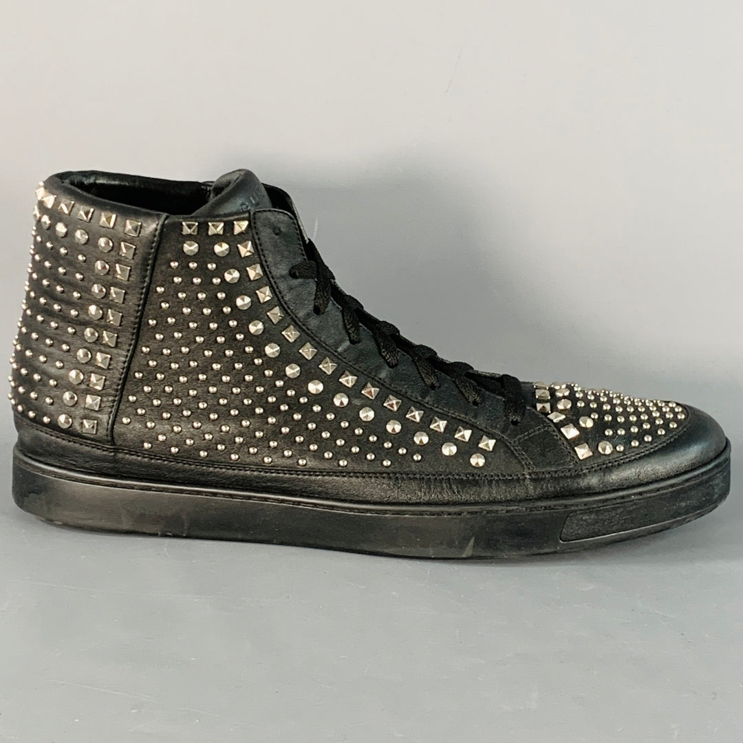 GUCCI Limited Edition Size 14 Black Silver Studded Leather High Top Sneakers