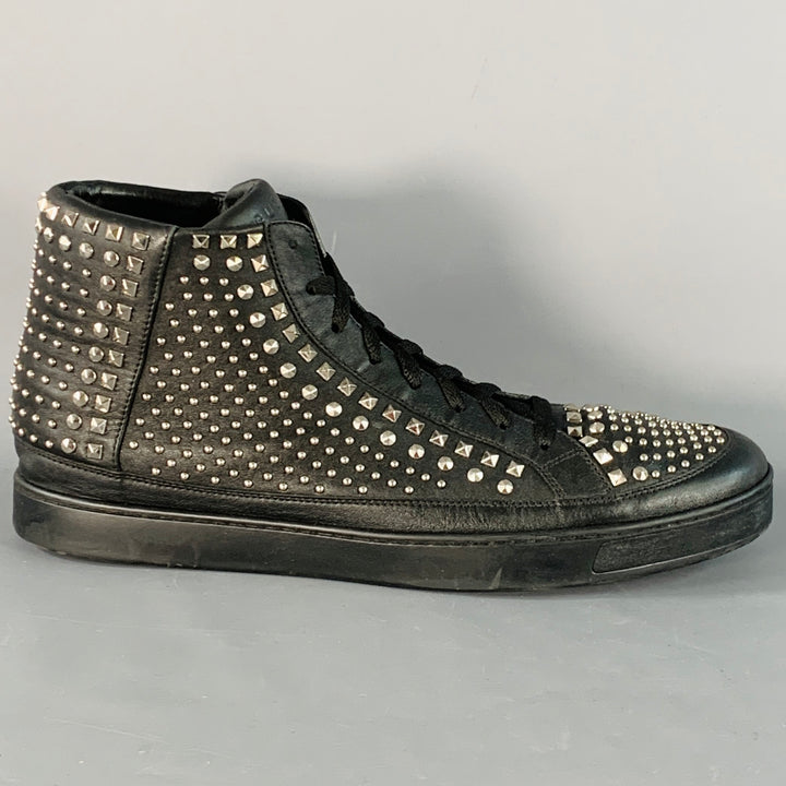 GUCCI Limited Edition Size 14 Black Silver Studded Leather High Top Sneakers