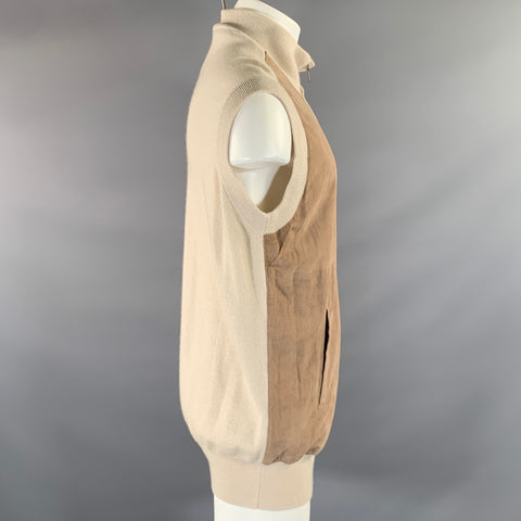 CRUCIANI Size M Beige Cream Cashmere & Leather Zip Up Vest