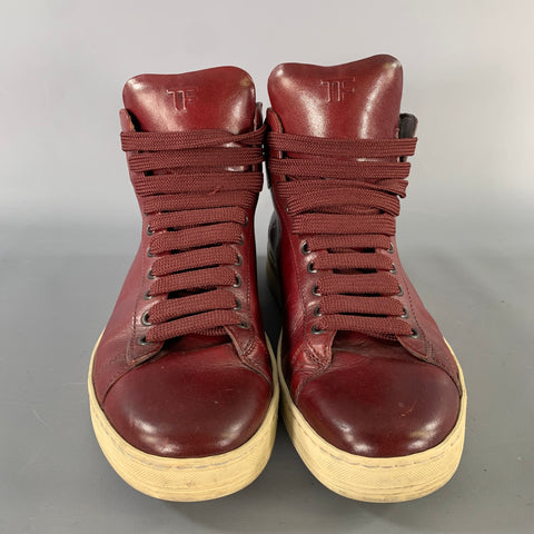TOM FORD Size 8 Burgundy Leather High Top Lace Up Shoes
