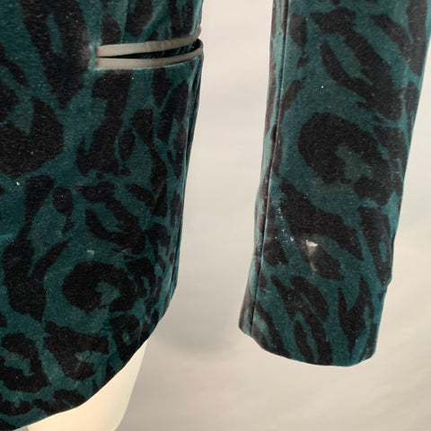 VERSACE COLLECTION Size 38 Green Black Animal Print Velvet Shawl Lapel Sport Coat