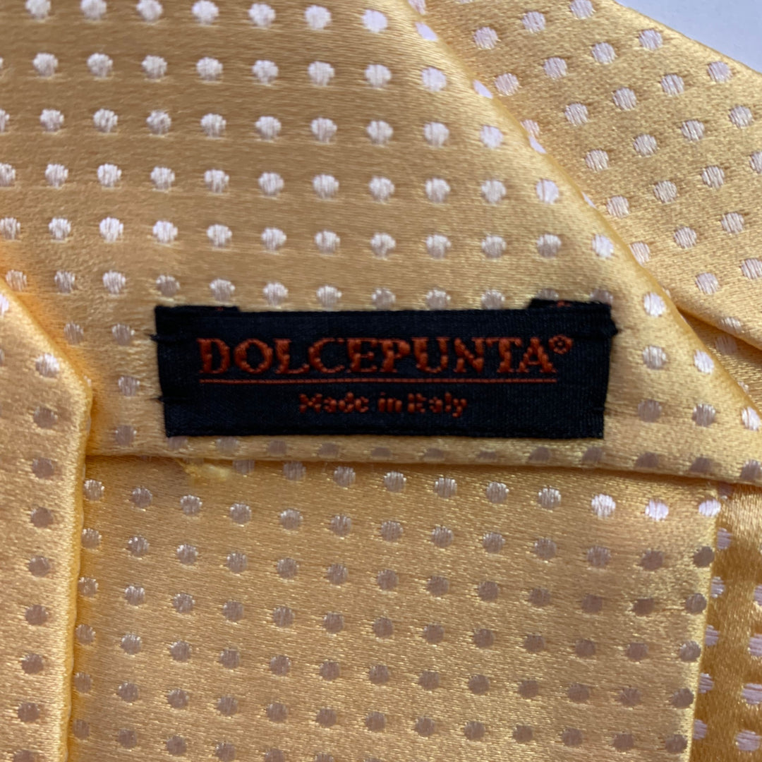 DOLCEPUNTA Yellow White Polka Dot Silk Tie