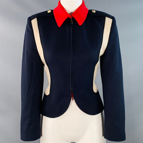 EMPORIO ARMANI Size 2 Navy Cream Red Wool Twill Color Block Epaulets Jacket