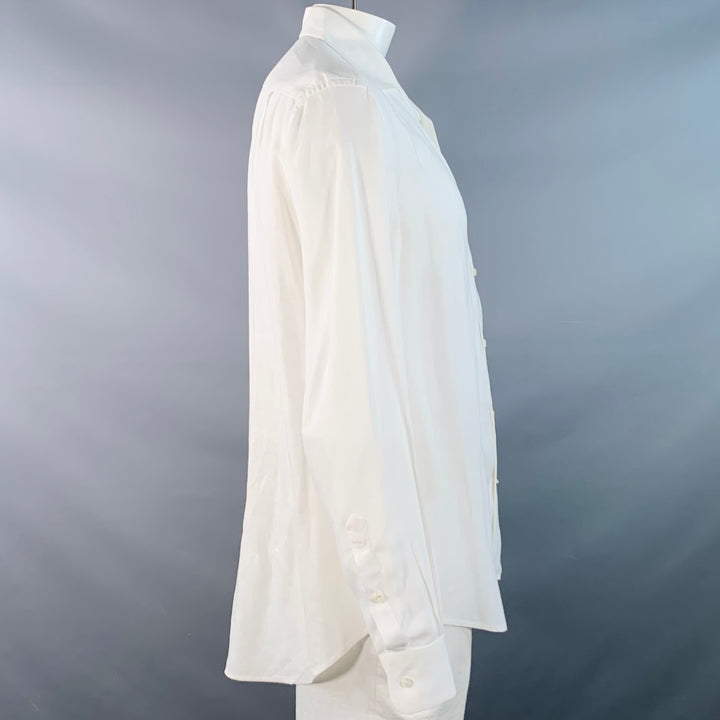 LORO PIANA Size L White Linen One Pocket Long Sleeve Shirt