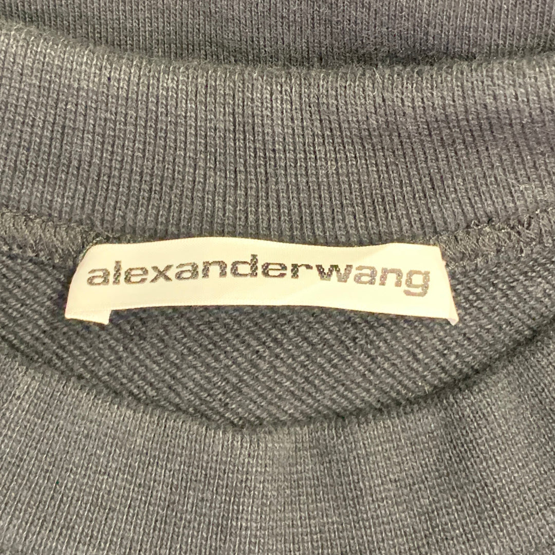 ALEXANDER WANG Size L Black Grey Logo Cotton Oversized Crew Neck Sweatshirt