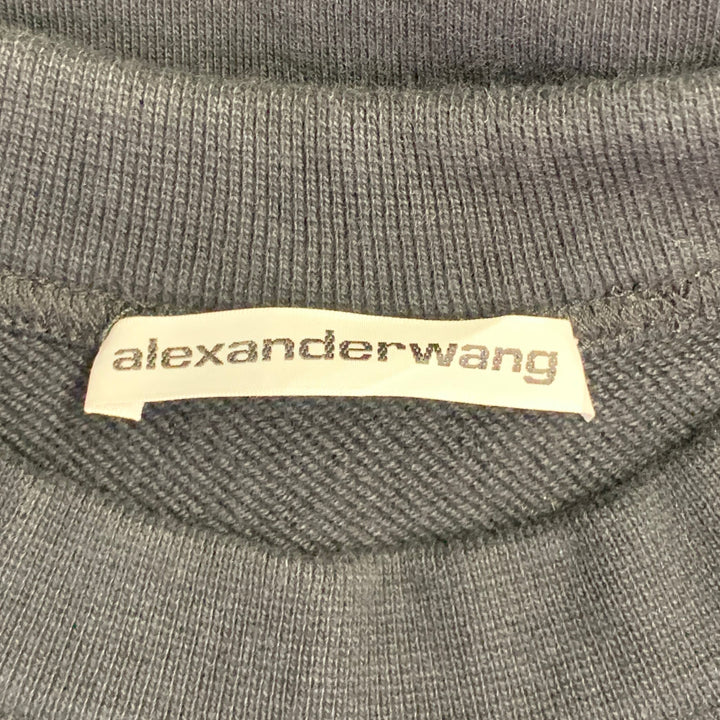 ALEXANDER WANG Size L Black Grey Logo Cotton Oversized Crew Neck Sweatshirt