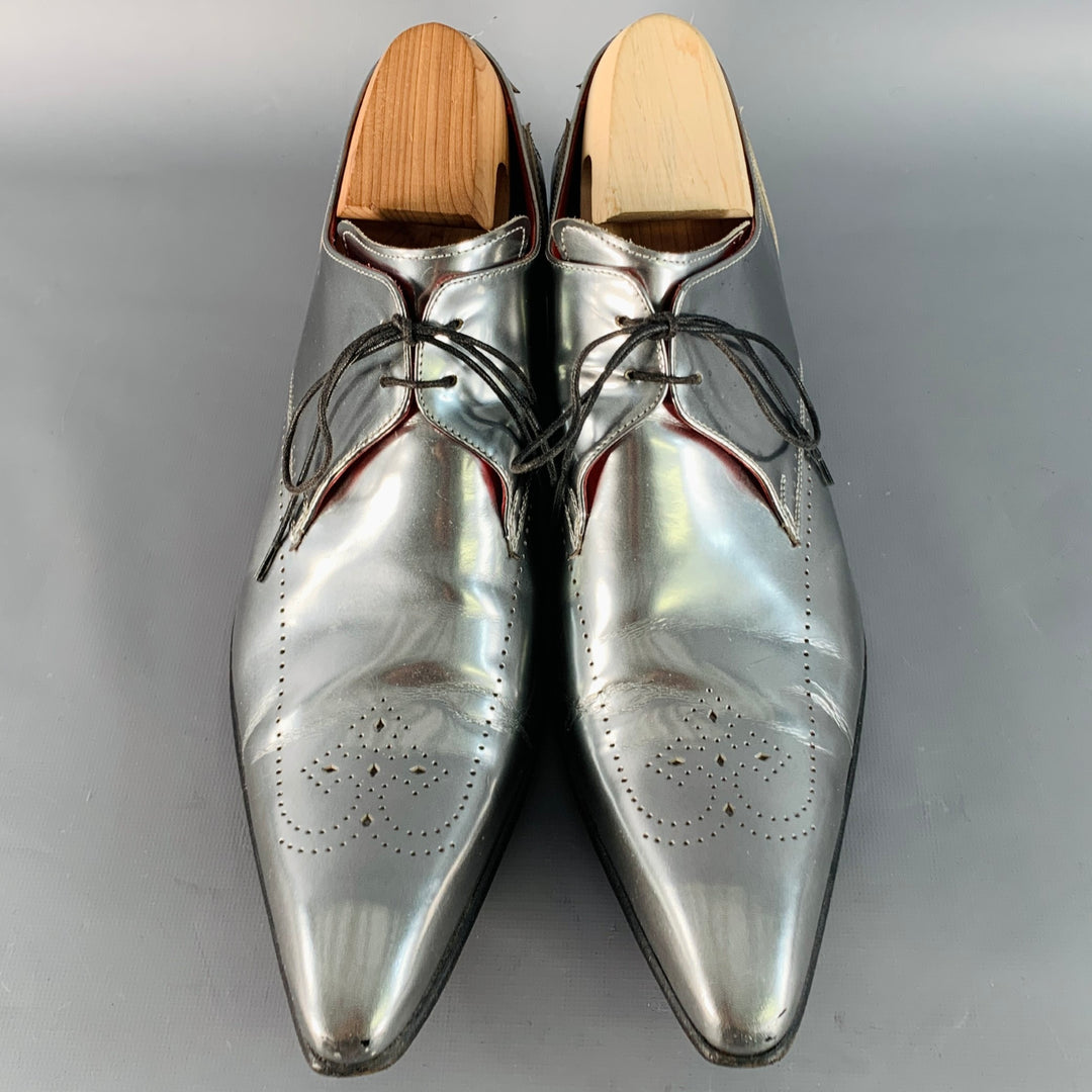 JEFFERY WEST Size 11 Silver Metallic Perforated Leather Lace-Up Shoes