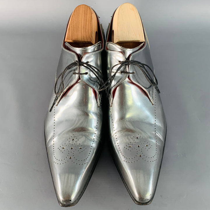 JEFFERY WEST Size 11 Silver Metallic Perforated Leather Lace-Up Shoes