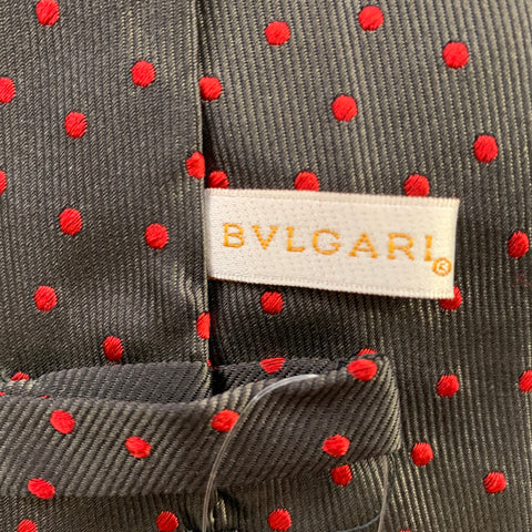 BVLGARI Brown Red Polka Dot Silk Tie