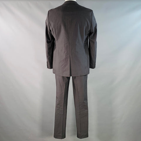 HUGO BOSS Size 42 Regular Black Charcoal Stripe Virgin Wool Silk Suit