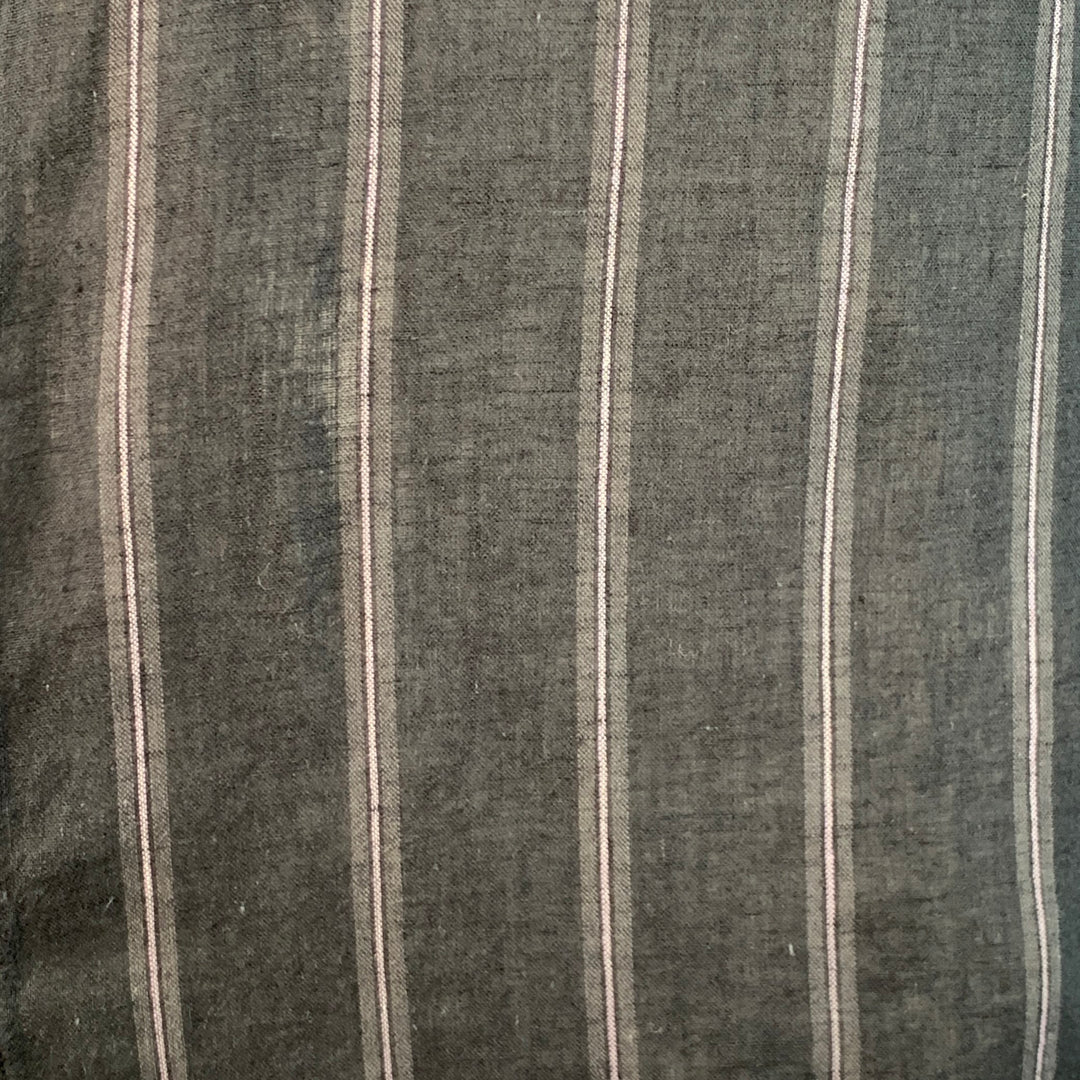 VINCE Size L Black Grey Stripe Linen Cotton Classic Fit One Pocket Short Sleeve Shirt