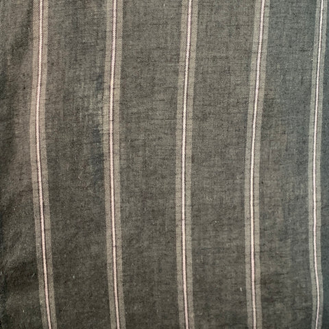VINCE Size L Black Grey Stripe Linen Cotton Classic Fit One Pocket Short Sleeve Shirt