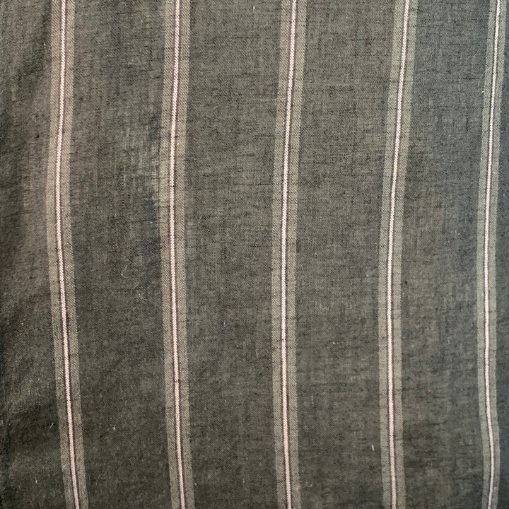 VINCE Size L Black Grey Stripe Linen Cotton Classic Fit One Pocket Short Sleeve Shirt