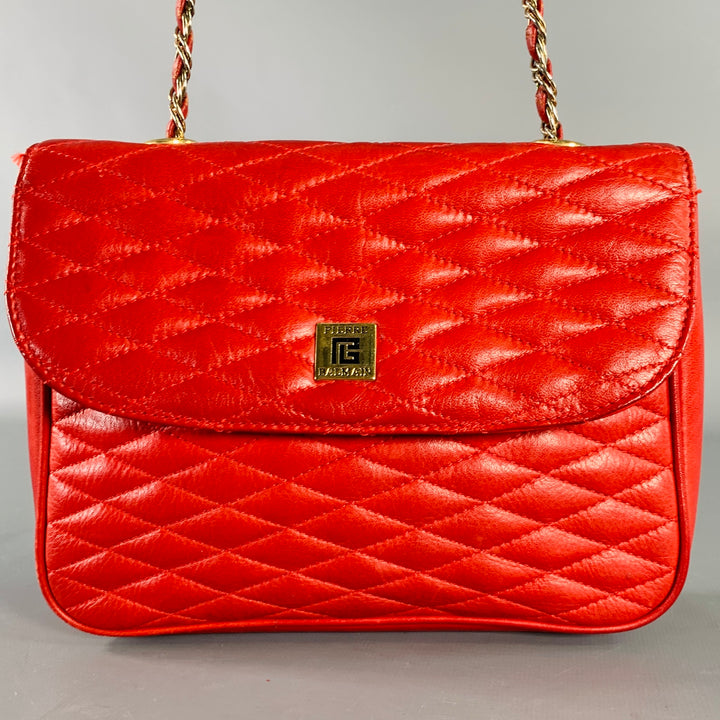 PIERRE BALMAIN Red Quilted Leather Chain Strap Shoulder Bag