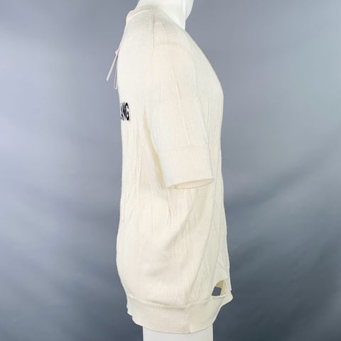 HELMUT LANG Size S Cream Ivory Knit Merino Wool Blend Crushed Short Sleeve T-shirt