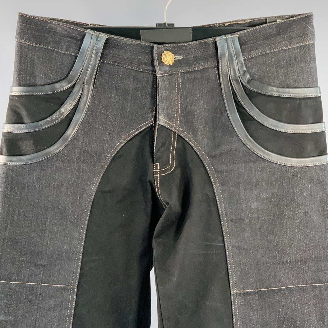 AD NOW Size S Rocker Black Indigo Cotton Tapered Jeans