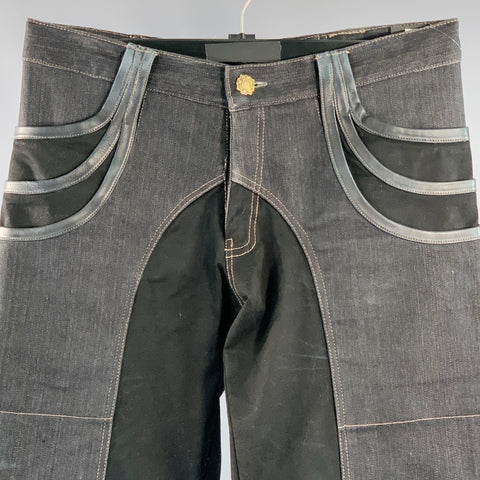 AD NOW Size S Rocker Black Indigo Cotton Tapered Jeans