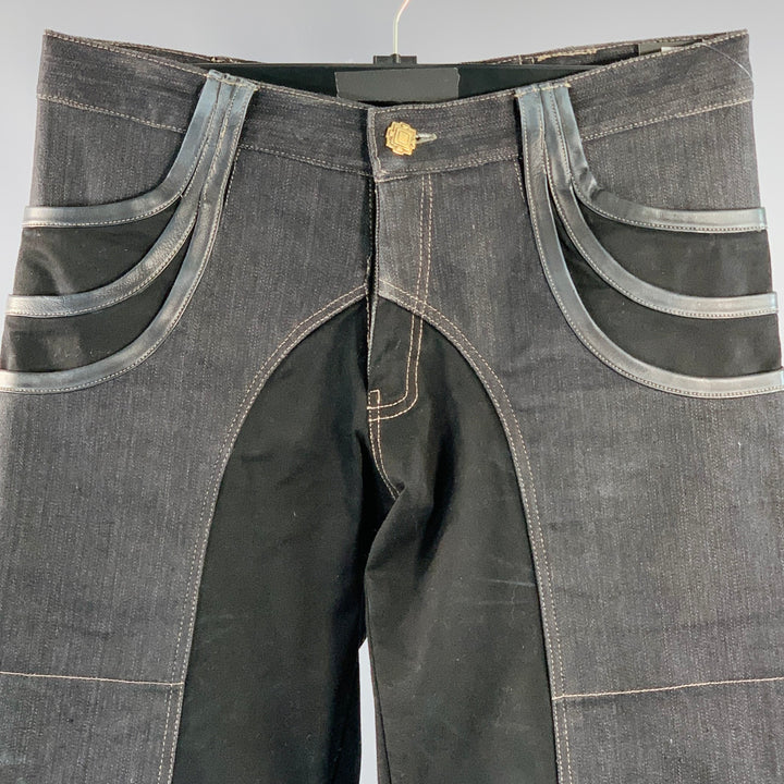 AD NOW Size S Rocker Black Indigo Cotton Tapered Jeans