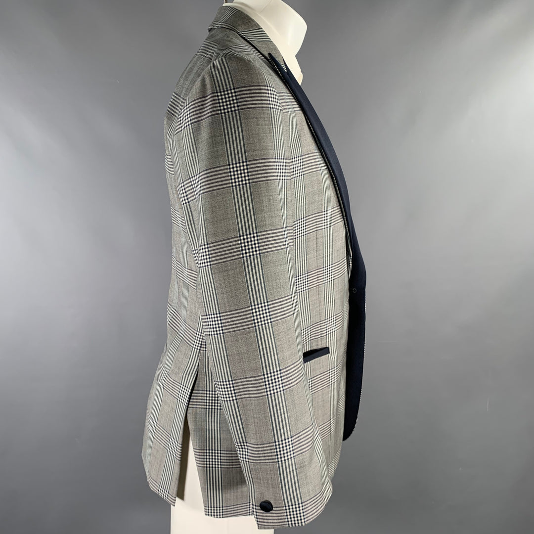 PORTS 1961Size 40 Grey Navy Plaid Wool Peak Lapel Sport Coat