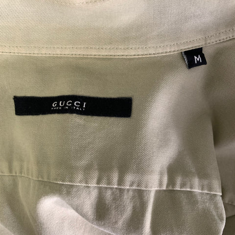 GUCCI Size M Green White & Black Hand Painted Cotton Patch Pockets Jacket