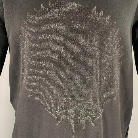 JUST CAVALLI Size M Black Embroidery Cotton Crew-Neck Sweatshirt