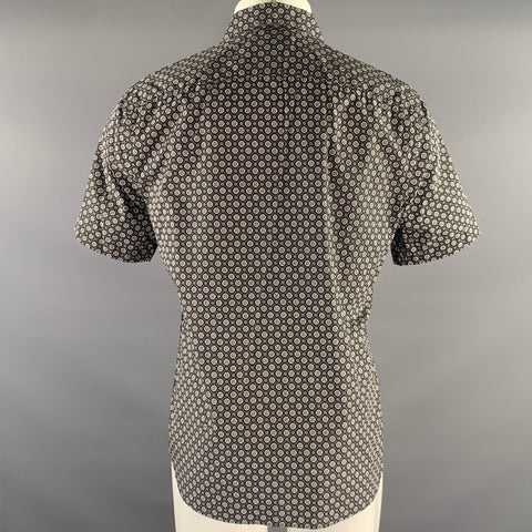PRADA Size M Grey Black White Geometric Short Sleeve Shirt
