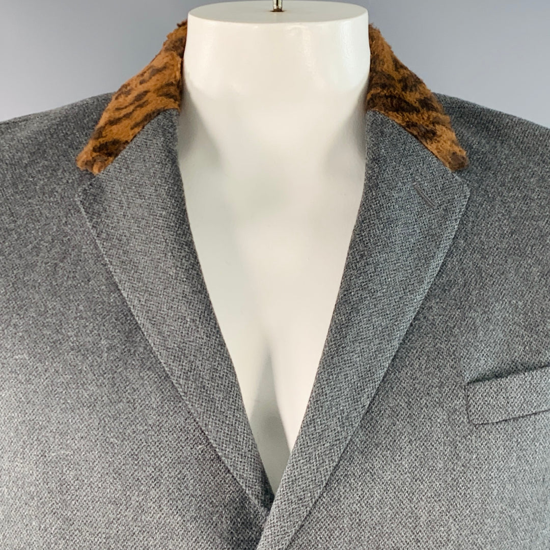 PS by PAUL SMITH Size XXL Grey Black Nailhead Wool Contrast Collar Coat