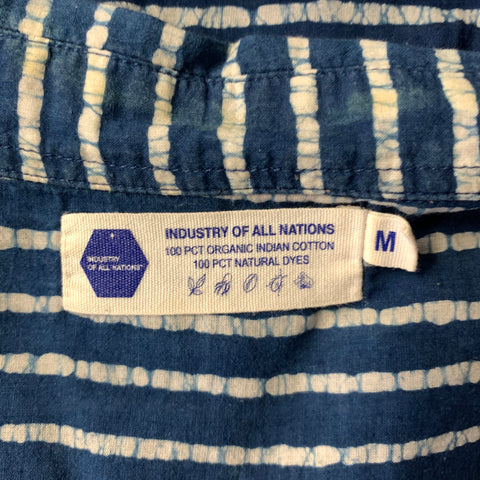 INDUSTRY OF ALL NATIONS Size M Blue White Stripe Cotton Short Sleeve Shirt