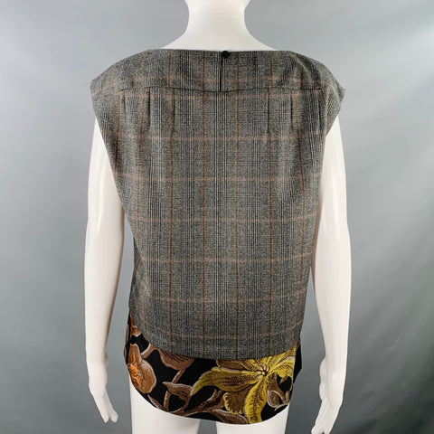 DRIES VAN NOTEN Size 8 Grey Brown Wool Plaid Sleeveless Casual Top