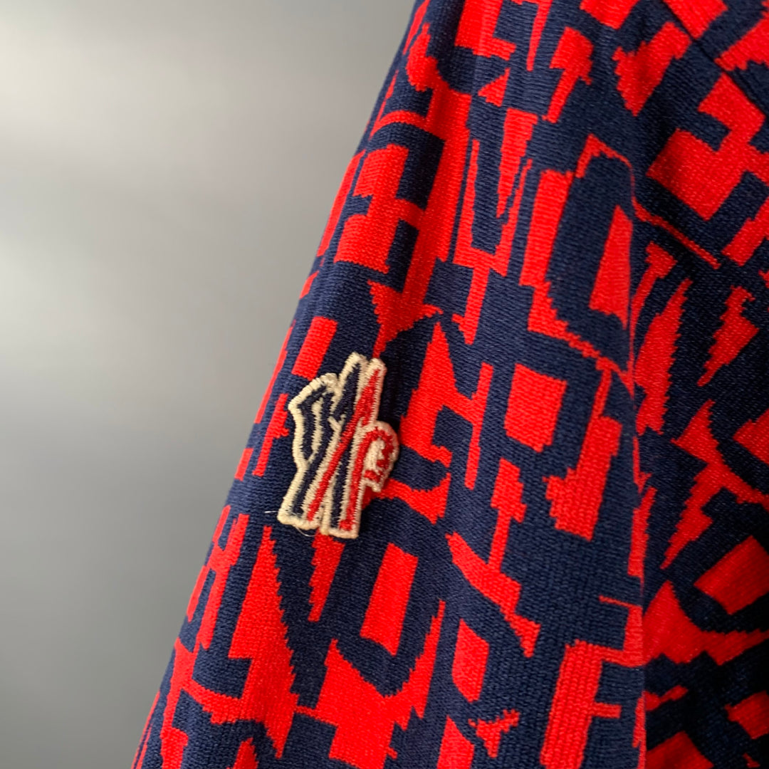 MONCLER GRENOBLE Size L Red Navy Logo Polyamide Hooded Sweatshirt
