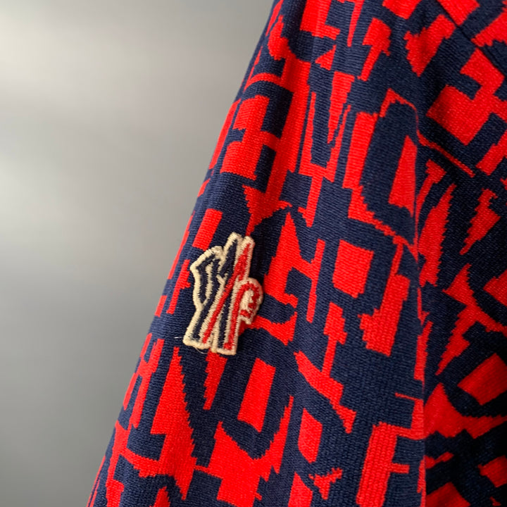 MONCLER GRENOBLE Size L Red Navy Logo Polyamide Hooded Sweatshirt