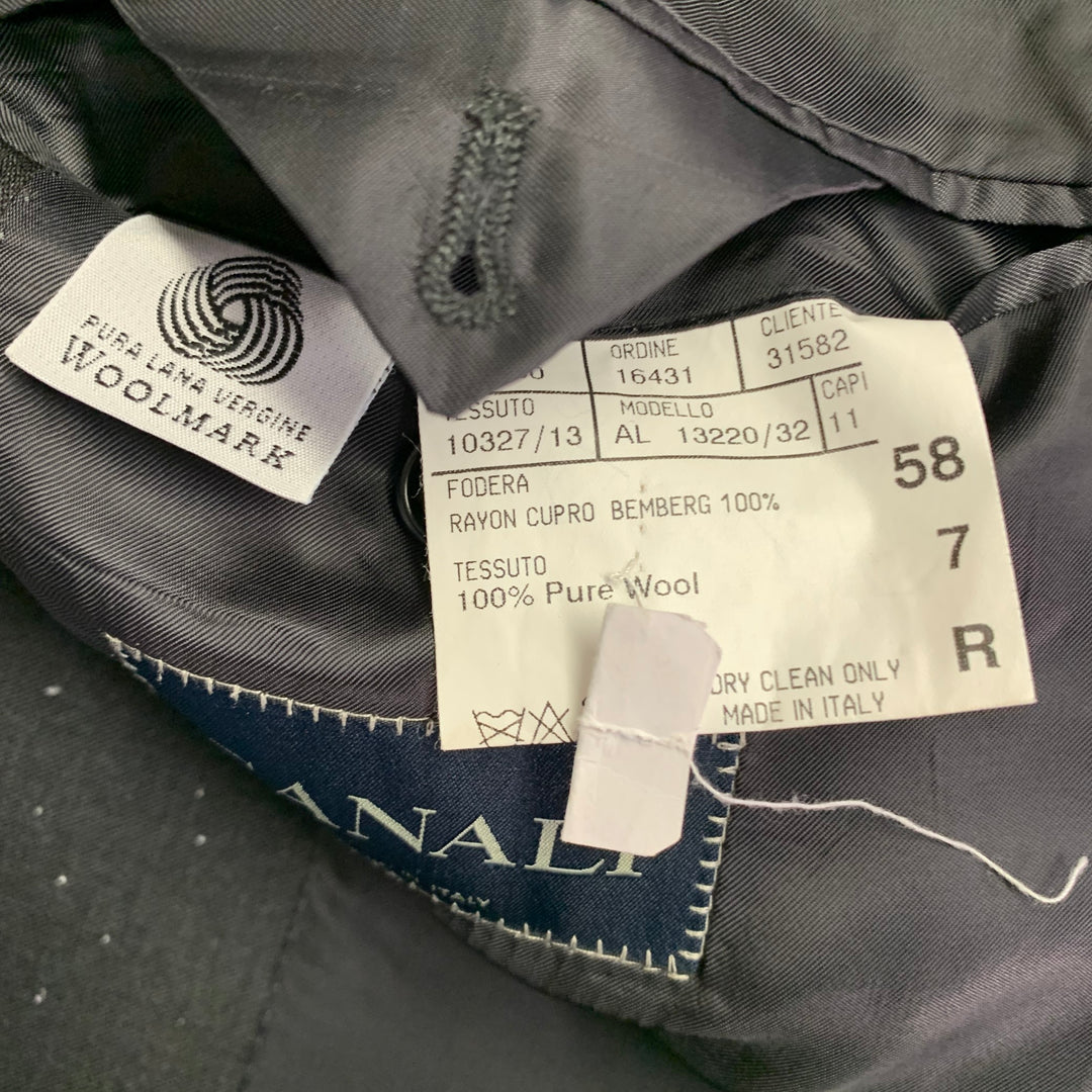 CANALI Size 48 Regular Black Virgin Wool Notch Lapel Sport Coat