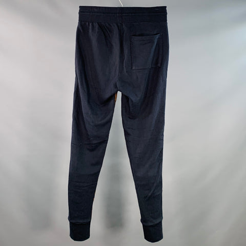 DRIES VAN NOTEN Size S Navy Brown Abstract Cotton Blend Quilted Drawstring Sweatpants Casual Pants