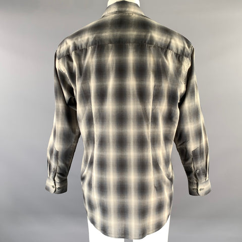 EMPORIO ARMANI Size S Grey Ombre Plaid Cotton Polyester Long Sleeve Shirt
